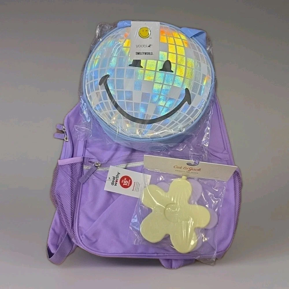 Back‎ To School Set Purple Backpack Smiley Lunchbox And Ice packs New